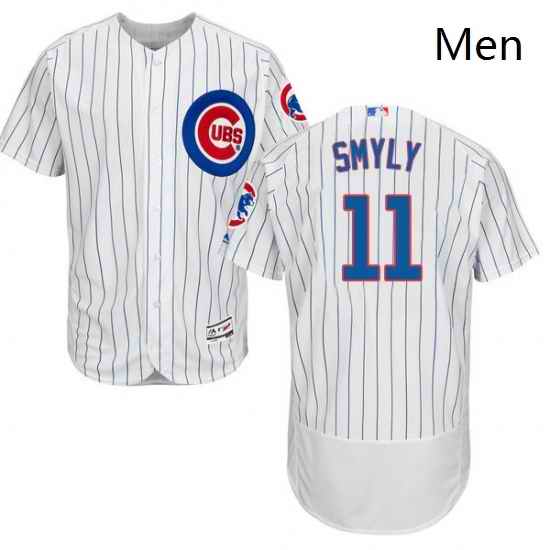 Mens Majestic Chicago Cubs 11 Drew Smyly White Home Flex Base Authentic Collection MLB Jersey